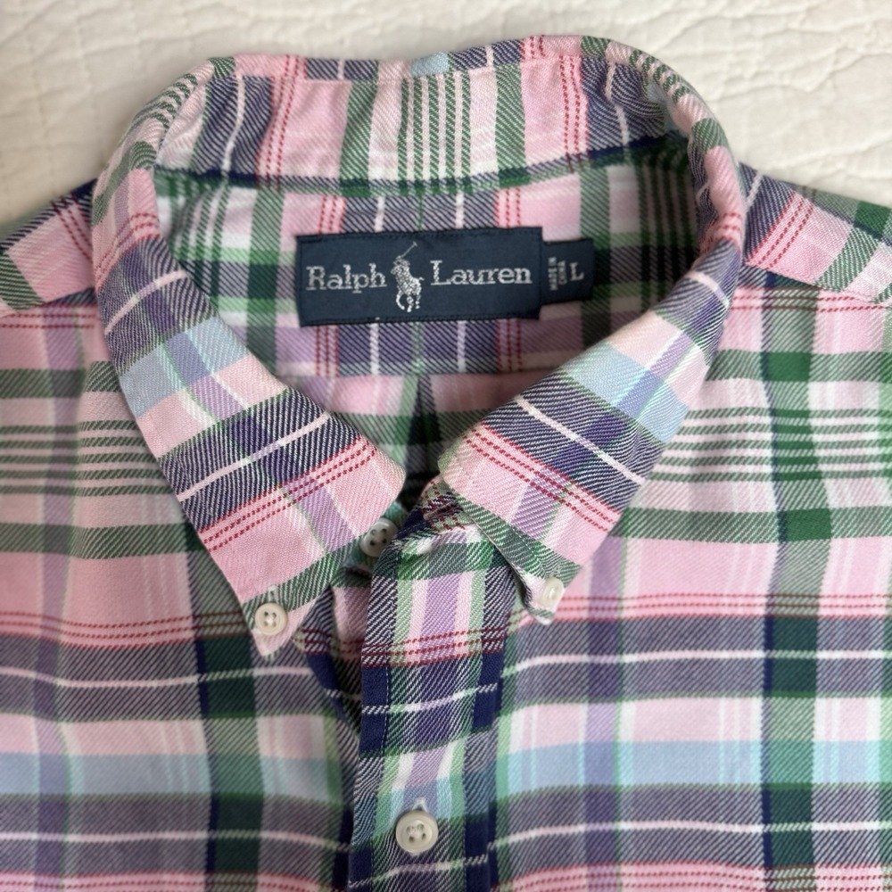 RALPH LAUREN Mens Flannel Plaid Button Down Shirt Large